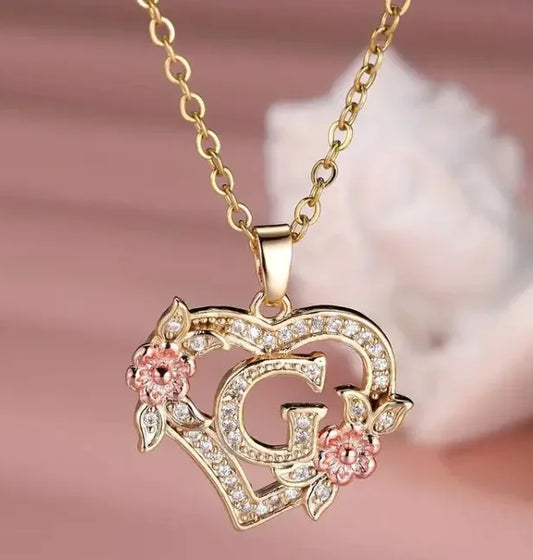 Fashion Hollowed-out Love Heart Flowers Letter Necklace