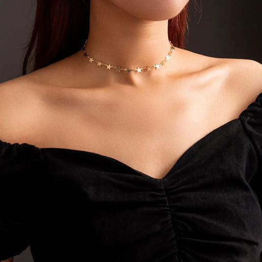 Gold star choker necklace